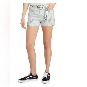 DICKIES Womens Beige Stretch Zippered Logo-print Belt Cuffed Shorts- Size 0/24